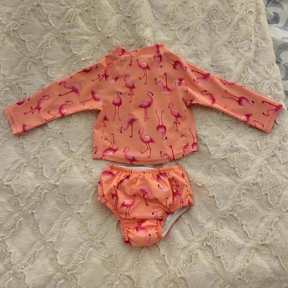 Green Sprouts Flamingo Bathing Suit and Swim Diaper - New! 12 M.